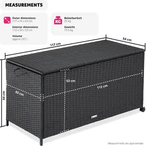 Storage Box - aluminium frame, rattan weave, 117 x 54 x 64 cm - black