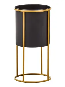 Interiors by Premier Contemporary Design Large Black And Gold Floor Standing Planter, Stylish And Functional Large Outdoor Pots