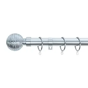 A.Unique Home Etched Ball Metal Extendable Curtain Pole with Rings and Fittings (25/28mm) - Nickel, 70cm - 120cm Approx