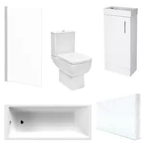 Modern Bathroom 3 Piece Suite 1700 x 700 Bath, Waterproof Front Panel, Close Coupled WC, 1 Door Vanity Unit