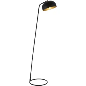 1458mm Floor Lamp - Matt Black & Antique Brass Sleek Industrial Slim - Standing LED Light Base & Shade