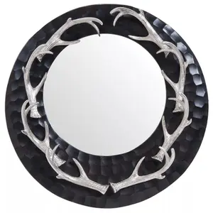 Interiors by Premier Antler Brown And Nickel Finish Wall Mirror, Round Wall Mirror with Texture, Decorative Wall Mirror