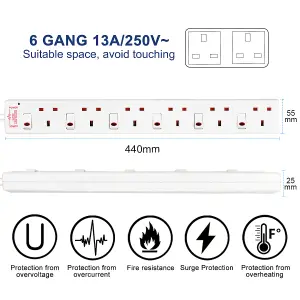 Extrastar 6 Gang Individually Switched Surge-Protected Extension Lead 3m White 13A