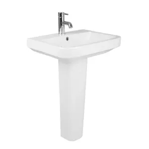 SunDaze Bathroom Cloakroom Full Pedestal 555mm Basin Compact Single Tap Hole Sink