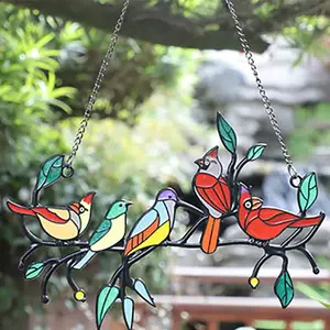 Bundle Of  Stained Glass Effect Birds Hanging Garden Decoration 5 birds