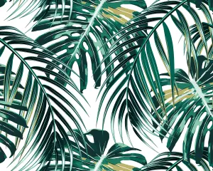 Origin Murals Tropical Leaves White & Emerald Green Matt Smooth Paste the Wall Mural 300cm wide x 240cm high