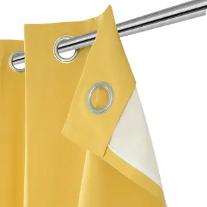 Hiva Yellow Solid dyed Lined Eyelet Curtain (W)228cm (L)228cm, Pair