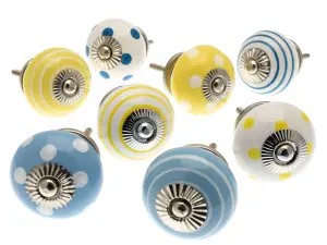 MangoTreeKnobs - Mixed Set of 8 x Turquoise & Lemon Coloured Ceramic Cupboard Knobs (MG-720)