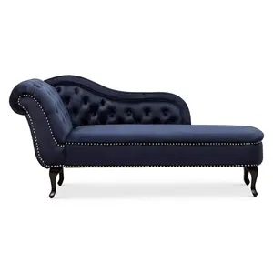 Right Hand Chaise Lounge in Velvet Navy Blue