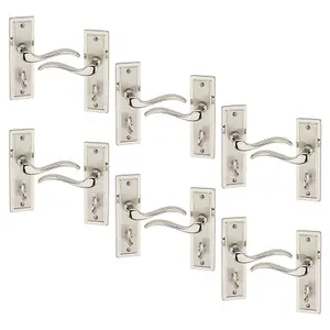 URBNLIVING 158mm Length 12 Pcs Porto Metal & Satin Nickel Lever Latch Bathroom Door Handle Set