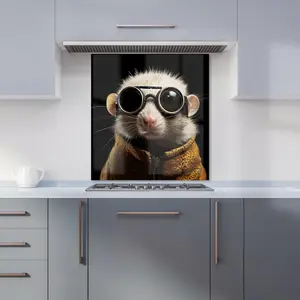 Realistic Doormouse with Glasses Premium Glass Kitchen Splashback W700mm x H650mm