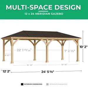 Meridian Gazebo 12ft x 24ft (3.7m x 7.4m) with Privacy Wall & Wooden Bar Counter