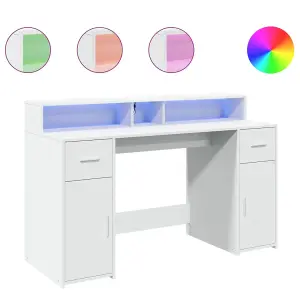 Berkfield Desk with LED Lights White 140x55x91 cm Engineered Wood