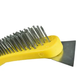 10 Wire Cleaning Brush 5 Row Steel Bristles with Plastic Handle and End Scarper