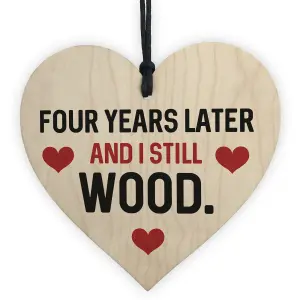 Funny 4th Anniversary Gift For Wife Husband Wood Heart Gift For Him Her Keepsake