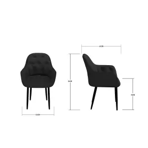 Set Of 4 Anika Modern Velvet Dining Chair Padded Seat Metal Legs Kitchen (Black)