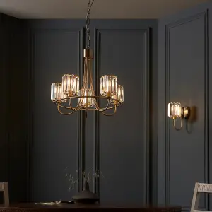 Luminosa Berenice 5 Light Multi Arm Glass Shade Ceiling Pendant Antique Brass