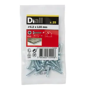 Diall Phillips Pan head Zinc-plated Carbon steel (C1022) Self-drilling screw (Dia)4.2mm (L)16mm, Pack of 25