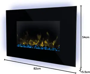 Dimplex TLC20 Toluca Deluxe Optiflame Wall Fire,Black Glass Wall Mounting Electric Fire with Multi-coloured LED Flame Effect