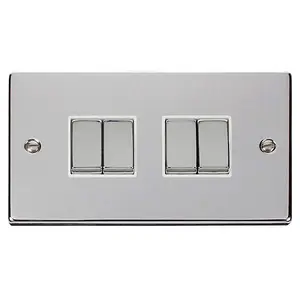 Polished Chrome 10A 4 Gang 2 Way Ingot Light Switch - White Trim - SE Home