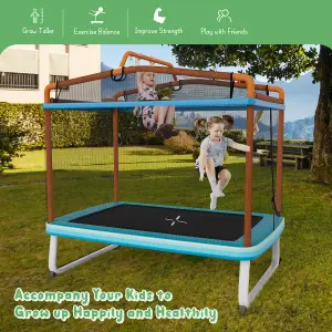 Costway 3-in-1 Kids Trampoline 6FT Rectangle Toddler Trampoline w/ Swing Horizontal Bar