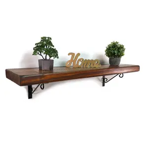 Wooden Rustic Shelf with Bracket WOP Black 170mm 7 inches Walnut Length of 40cm