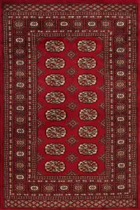 Red Hand Knotted Traditional Bordered Floral Geometric Easy to clean Rug for Bedroom & Living Room-90cm X 150cm