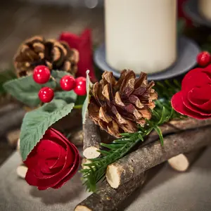 Roses Four Pillar Centrepiece Christmas Decoration Tealight Holder Candle Holder