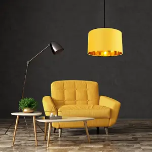 Contemporary Ochre Cotton 14 Table/Pendant Lamp Shade with Shiny Gold Inner