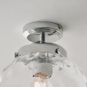 Elian Chrome and Clear Dimpled Glass Shade 1 Light Bathroom Flush Ceiling Fitting