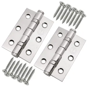 EAI Stainless Ball Bearing Hinges Grade 7 - 76x50x2mm - Square Corners - Polished - Pair Including Screws