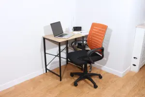 Home Office Study Desk, oak effect top with grey metal cross legs