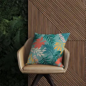 Abstract Bright Colorful Tropical Leaves Outdoor Cushion 45cm x 45cm