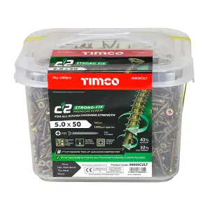 Timco - C2 Strong-Fix Multi-Purpose Premium Screws - PZ - Double Countersunk - Yellow (Size 5.0 x 50 - 1600 Pieces)