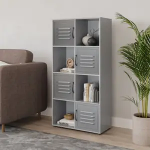 URBNLIVING 119cm Height Grey 8 Cube Shelving Unit With Grey Metal Doors