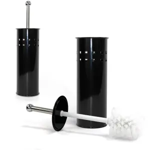 STAINLESS STEEL BATHROOM TOILET CLEANING BRUSH & HOLDER FREE STANDING SET BLACK