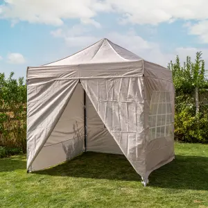 Pop Up 2.5x2.5 Gazebo With Sides Beige