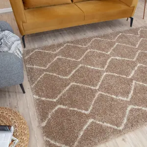 Moroccan Shaggy Beige Living Room Rug 820