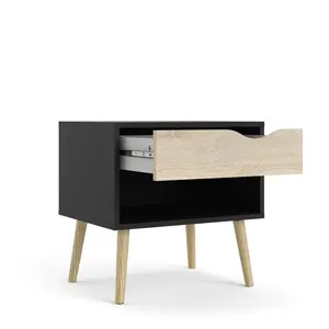 Dowler 1 Drawer Bedside Table Black Matte/Oak