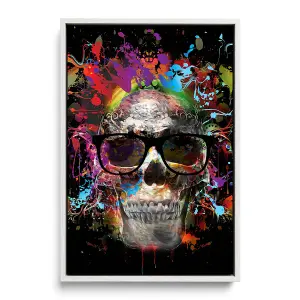 Skull Sunglasses Graffiti CANVAS FLOATER FRAME Wall Art Print Picture White Frame (H)91cm x (W)61cm