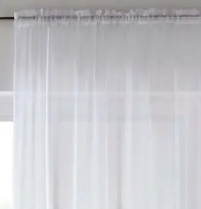 Sheer White Plain Woven Voile Slot Top Curtain Panel Pair (55x48") 145x122cm