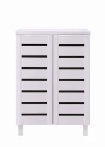 4 Tier Shoe Storage Cabinet 2 Door Cupboard Stand Rack Unit White