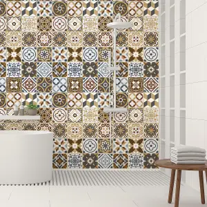 Walplus Elm Brown Azulejo Combo Mix Tile Stickers