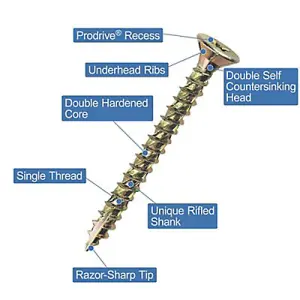 TurboGold PZ Double-countersunk Yellow-passivated Carbon steel Screw (Dia)5mm (L)70mm, Pack of 100