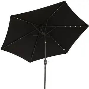 SunDaze 2.5M Black Garden Parasol with Solar LED Lights and Crank Tilt Mechanism Outdoor Patio Umbrella