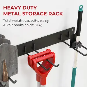 COSTWAY Garage Tool Storage Rack Wall Mounted Storage Organizer w/ 4 Double Layer Hooks