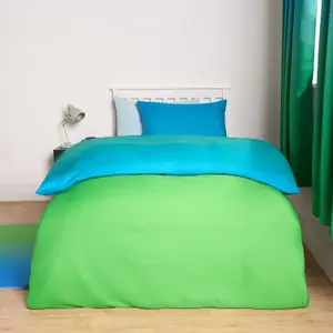 Ombre Duvet Cover Bedding Set Reversible Pillowcase Quilt, Green - Double