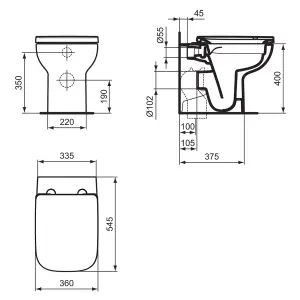 Ideal Standard i.life A White Back to wall Square Toilet with Soft close seat & Concealed cistern