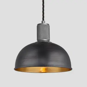 Industville Knurled Dome Pendant Light, 8 Inch, Pewter & Brass, Pewter Holder