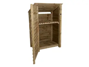 Wooden tool store (roof sloping back), garden storage with shelf W-119cm, H-180cm, D-88cm - natural (light green) finish